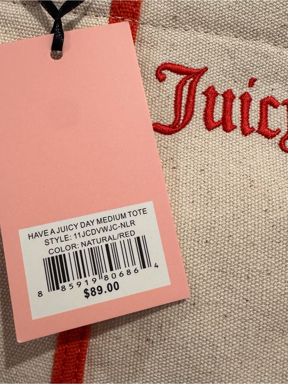 Juicy Couture y2k inspired “Have a Juicy Day” Strawberry Canvas Tote Bag w Charm - Picture 4 of 7